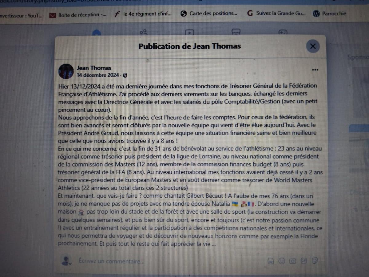 Post de Jean THOMAS, trésorier en Décembre 2024